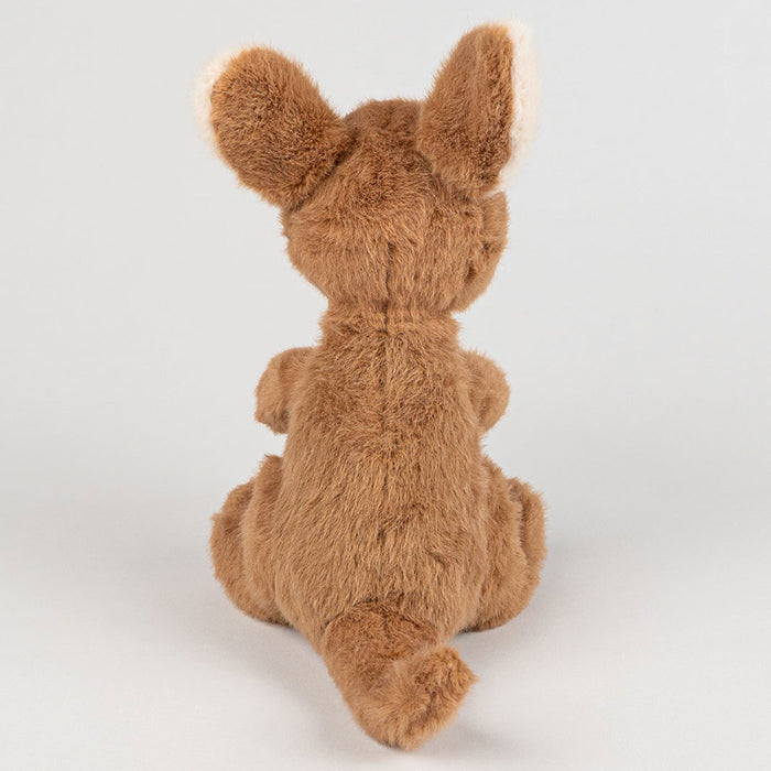 Brown plush toy with kangaroo ears on a white background