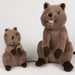 Two brown plush toys resembling quokkas on a white background