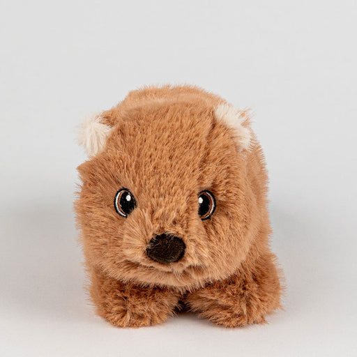 Plush toy resembling a wombat on a light gray background
