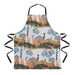Apron with a design of emus and trees on a white background