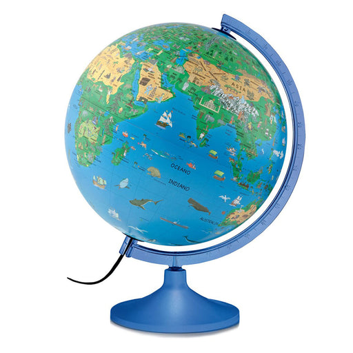 Globe with blue stand on a white background