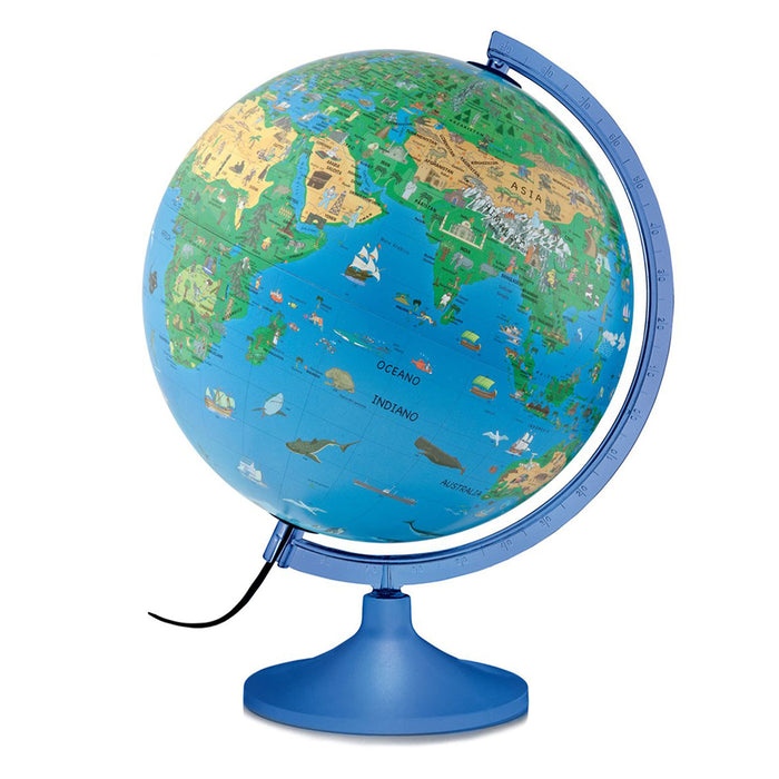 Globe with blue stand on a white background