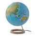 World globe with wooden base on a white background