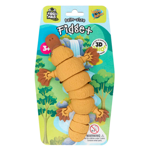 Fidget toy packaging with a cartoon platypus design on a white background