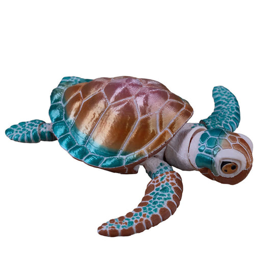 Toy turtle with brown shell and blue accents on a white background