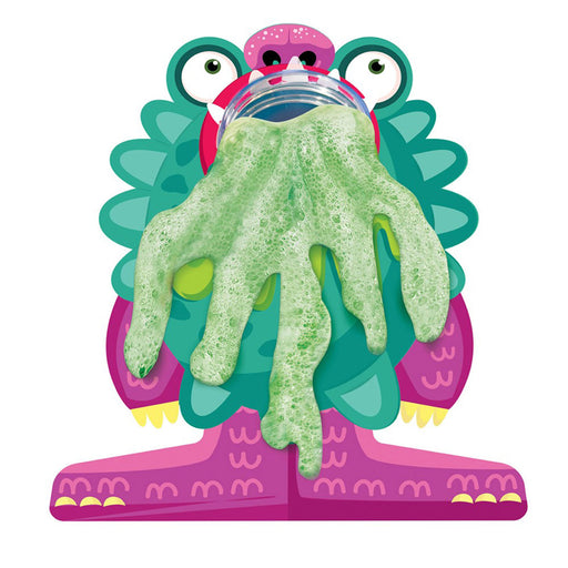 Toy figure of a character with green gooey substance on a white background