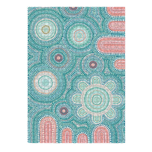 Colorful mosaic pattern with circular designs on a white background