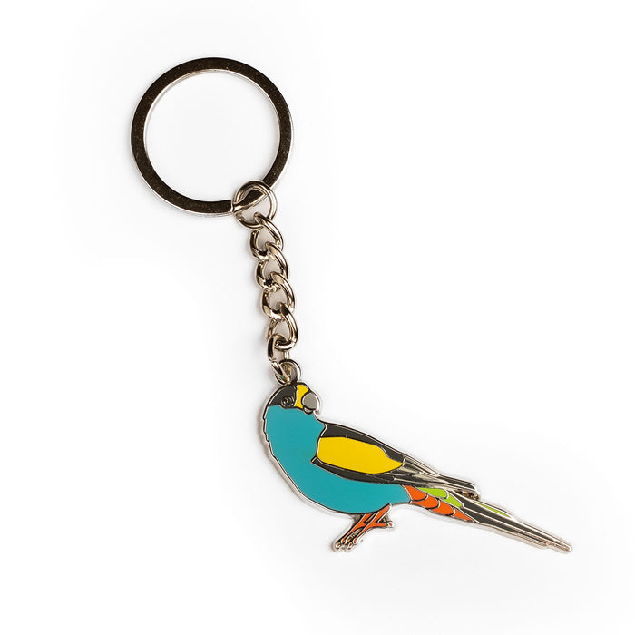 Bird-shaped keychain on a white background