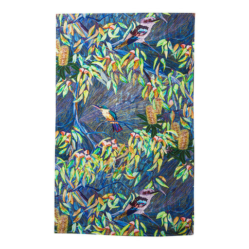 Notebook cover with a colorful illustration of birds and foliage on a white background