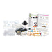 Science experiment kit with components and instructions on a white background
