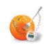 Orange with a digital thermometer and fork on a white background
