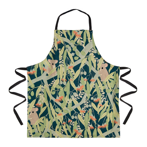 Apron with a koala and leaf pattern on a white background