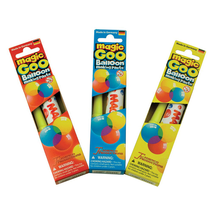 Three packages of Magic Goo Balloon Making Paste on a white background
