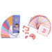 Educational toy set with cards and body part models on a white background