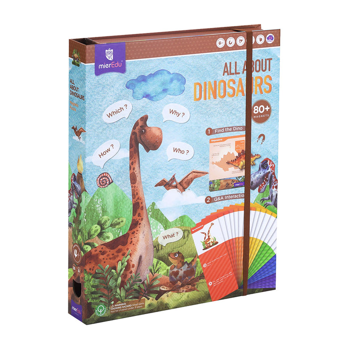 Educational dinosaur book set with colorful cover and illustrations on a white background