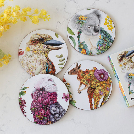 Set of decorative plates with animal illustrations on a light background
