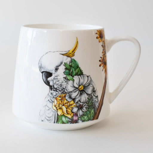 Mug with a cockatoo design on a white background