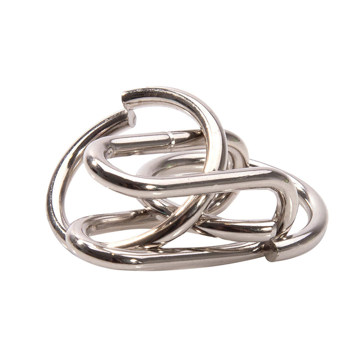 Silver interlocking rings on a white background