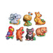 Set of colorful animal figurines on a white background