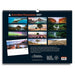 Australian Panoramas 2027 wall calendar shown from the back, featuring a dark navy background, a grid of landscape photographs, a October 2026 page preview, and the Australian Geographic branding.