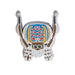 Colorful crab-shaped badge with a decorative shell on a white background