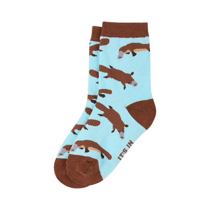 Sock with platypus design on a light blue background