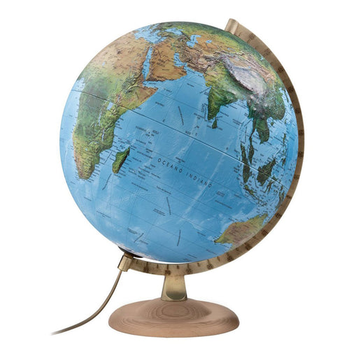 Globe with a wooden base on a white background