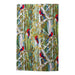 Artistic depiction of parrots on branches with a colorful background