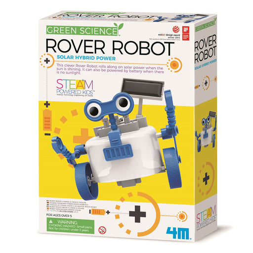 Box of Rover Robot with solar hybrid power feature on a white background