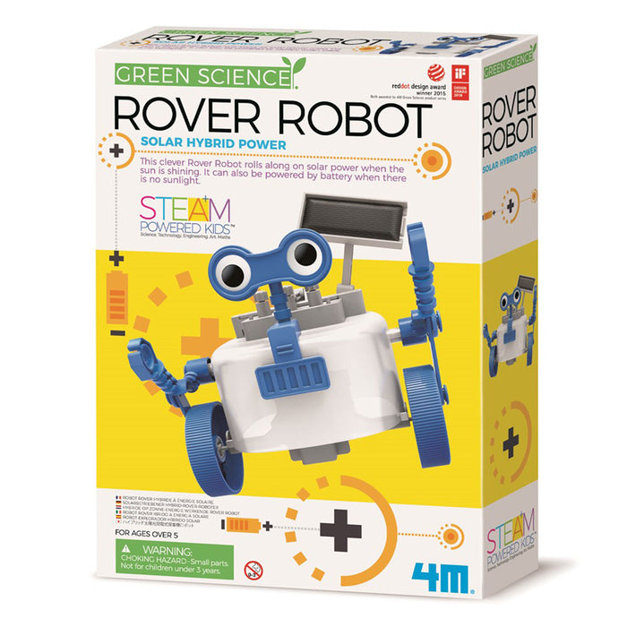 Box of Rover Robot with solar hybrid power feature on a white background