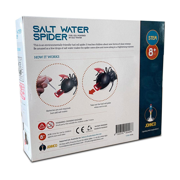 Box of Salt Water Spider toy with educational illustrations and branding details.