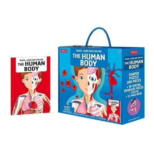 Educational kit packaging for 'The Human Body' by SASSI on a white background