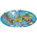 Children's world map play mat with various illustrations on a white background
