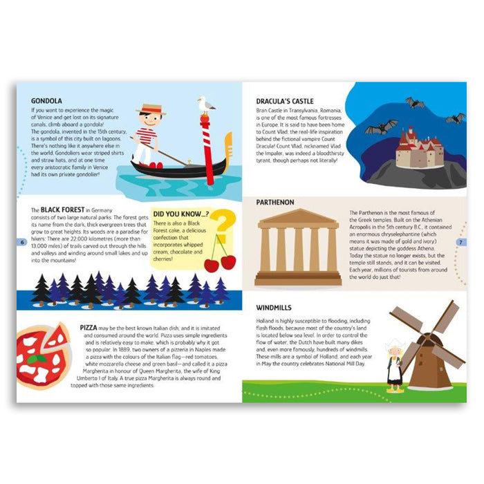 Educational brochure with various facts and illustrations on a white background