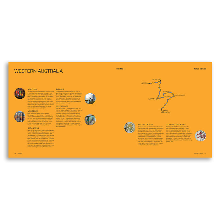 Brochure or map of Western Australia with icons and text on an orange background
