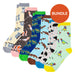 Set of colorful animal-patterned socks with a 'BUNDLE' label on a white background