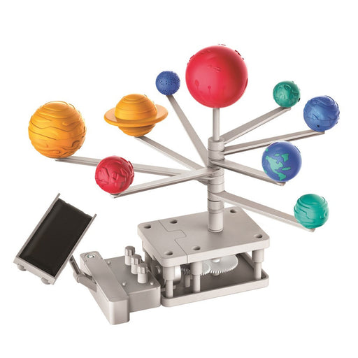 Model of the solar system with colorful planets on a white background