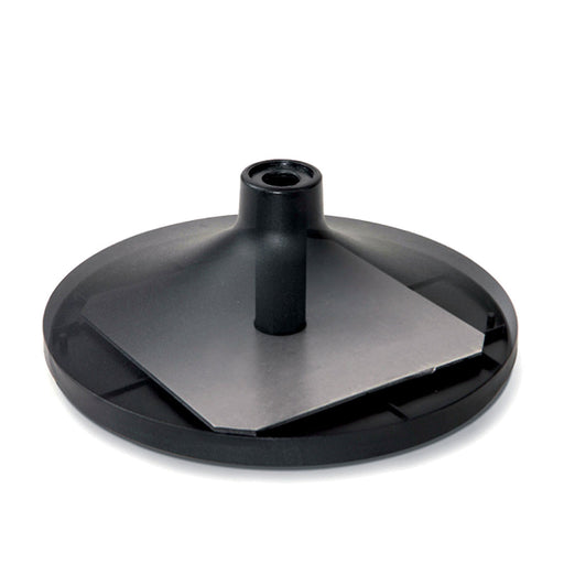 Black plastic funnel-shaped object on a white background