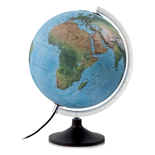 Globe with a black stand on a white background