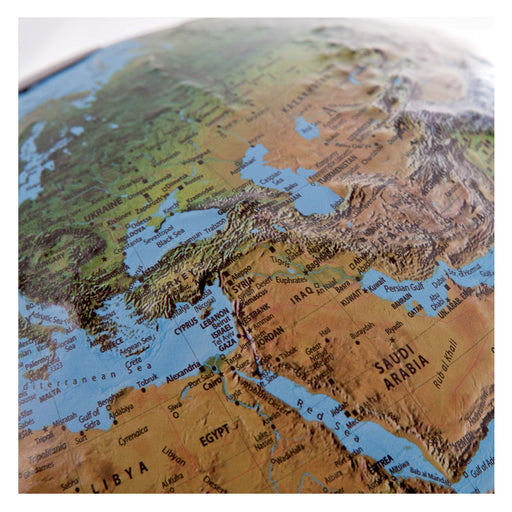 Close-up of a globe showing Europe and Africa