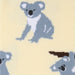 Close-up of a knit fabric with a repeating koala print on a pale cream background. The koalas are light blue-gray with white chests and dark brown ears.