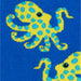 Close-up of a blue sock with a yellow octopus design on a blue background