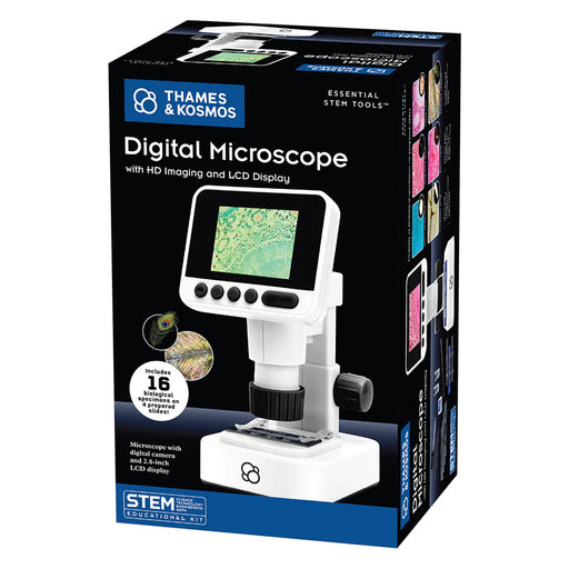 Boxed digital microscope with Thames & Kosmos branding on a white background