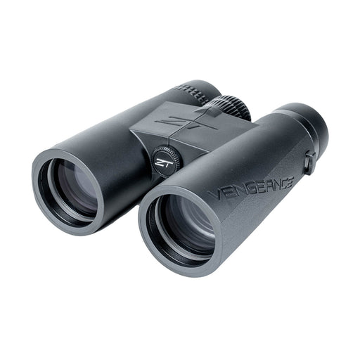 Black binoculars with 'Vengeance' branding on a white background