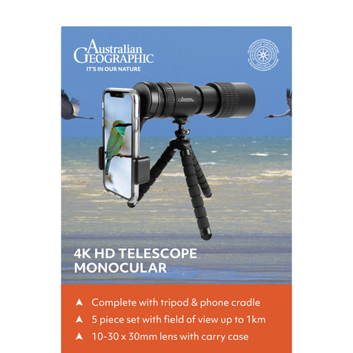 Australian Geographic 4K HD Telescope Monocular - 10-30 x Zoom