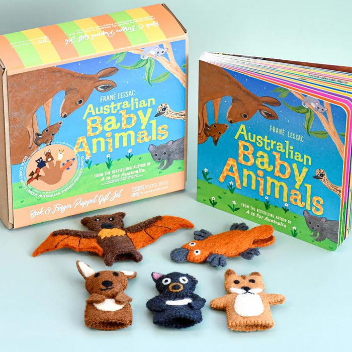 Australian Baby Animals by Fran Lessac - Book and Finger Puppet Set