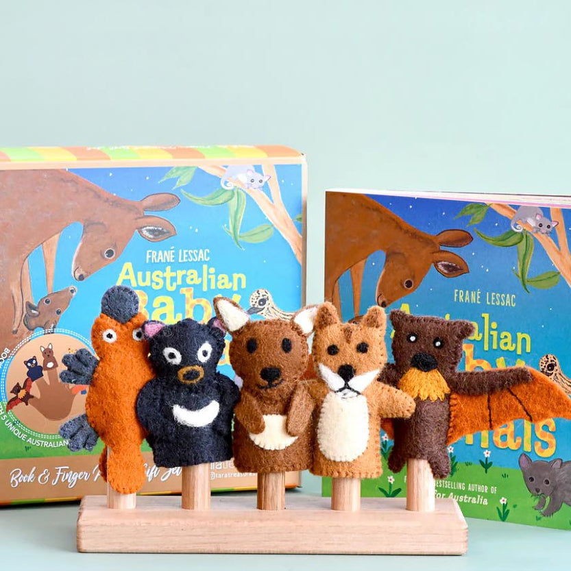 Australian Baby Animals by Fran Lessac Book and Finger Puppet Set
